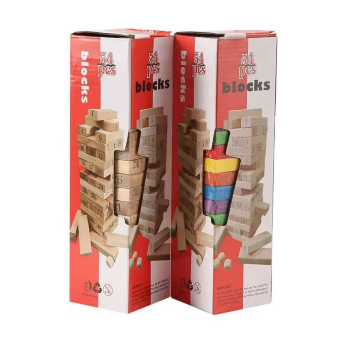54PCS Wooden Jenga Blocks – Classic Stacking Tower Game for Kids & Adults